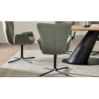 Interliving Esszimmer Serie 5121 – Essgruppe mit sechs Stühlen Charakter-Eiche, thymianfarbener Bouclé Alpine & schwarzes Metall – ca. 200 x 100 cm