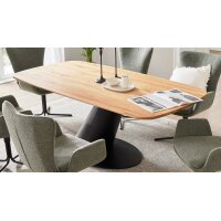 Interliving Esszimmer Serie 5121 – Essgruppe mit sechs Stühlen Charakter-Eiche, thymianfarbener Bouclé Alpine & schwarzes Metall – ca. 200 x 100 cm
