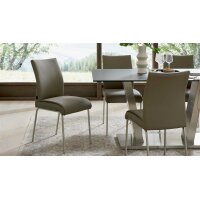 Interliving Esszimmer Serie 5122 – Essgruppe mit sechs Stühlen schwarzes Glas, fangofarbenes Kunstleder & Edelstahl