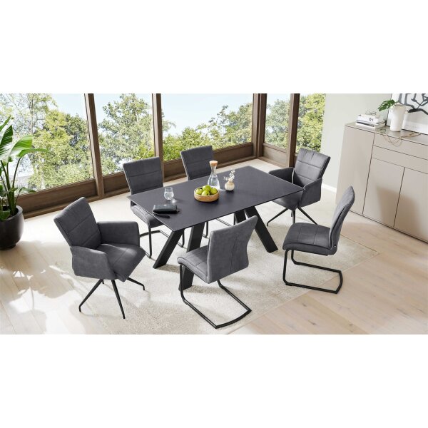 Interliving Esszimmer Serie 5122 – Essgruppen mit Schwingstühlen schwarzes Glas & Metall - ca. 160 x 90 cm