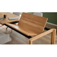 Interliving Esszimmer Serie 5102 – Essgruppe im Skandi-Style Eiche Bianco & leinenfarbener Jacquard Lodge L07 - siebenteilig