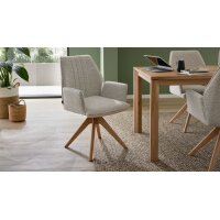 Interliving Esszimmer Serie 5102 – Essgruppe im Skandi-Style Eiche Bianco & leinenfarbener Jacquard Lodge L07 - siebenteilig
