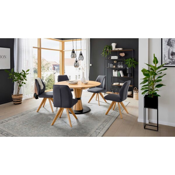 Interliving Esszimmer Serie 5102 – Essgruppe mit Schalenstühlen Wildeiche & graphitfarbene Mikrofaser Atlantis
