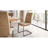Interliving Esszimmer Serie 5604 - Essgruppe mit Schwingstühlen Eiche rustico, papyrusfarbener Bezug Hanoy & anthrazitfarbenes Metall