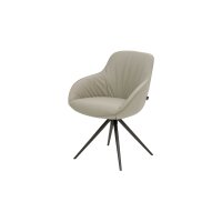 Interliving Esszimmer Serie 5115 - sechsteilige Essgruppe milchkaffeefarbenes Leder Tendens Latte, anthrazitfarbenes Metall & astige Eiche