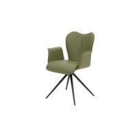 Interliving Esszimmer Serie 5115 - Essgruppe in warmen Tönen moosgrüner Webstoff Sneak 59, jadegrünes Leder LD7830, anthrazitfarbenes Metall & astige Eiche