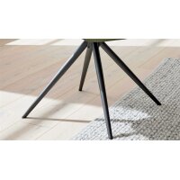 Interliving Esszimmer Serie 5115 - Essgruppe in warmen Tönen moosgrüner Webstoff Sneak 59, jadegrünes Leder LD7830, anthrazitfarbenes Metall & astige Eiche