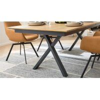 Interliving Esszimmer Serie 5112 - Essgruppe im Skandi-Look petrolfarbene Mikrofaser Dubai PY, anthrazitfarbenes Metall & goldbraune Halifax Eiche