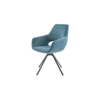 Interliving Esszimmer Serie 5112 - Essgruppe im Skandi-Look petrolfarbene Mikrofaser Dubai PY, anthrazitfarbenes Metall & goldbraune Halifax Eiche
