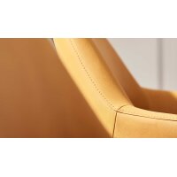 Interliving Esszimmer Serie 5112 - Essgruppe im Skandi-Look kurkumafarbene Mikrofaser Gavin A3, anthrazitfarbenes Metall & goldbraune Halifax Eiche