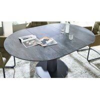 Interliving Esszimmer Serie 5104 – Essgruppe mit Ausziehtisch farngrüne Mikrofaser Fern, dunkelgraue Tischplatte Industrial & schwarzes Metall