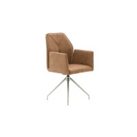 Interliving Esszimmer Serie 5104 – Essgruppe mit drehbaren Stühlen bernsteinfarbene Mikrofaser Amber, helle Wildeiche & Edelstahl