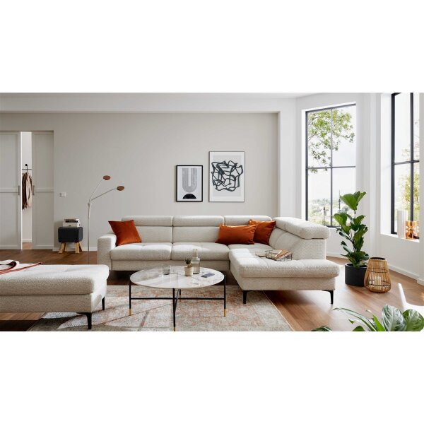Interliving Sofa Serie 4420 - Ecksofa mit Metallfüßen graubeiger Bezug LRS 19 – Stellfläche ca. 285 x 207 cm