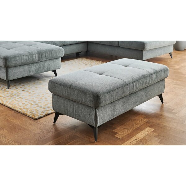 Modulmaster Serie MM-MP1206 - XXL-Polsterhocker stahlfarbenes Flachgewebe Cyber & schwarze Metallfüße – ca. 129 x 64 cm