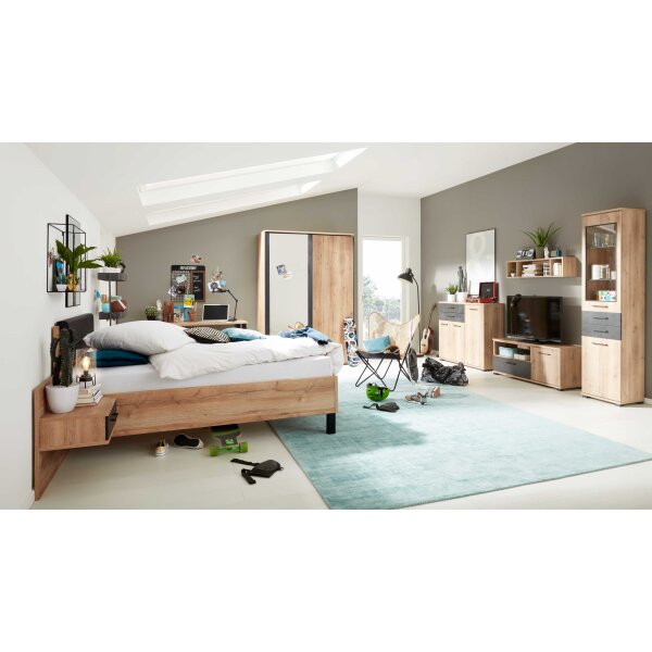 Interliving Jugendzimmer Serie 1701 - Komplettzimmer Risseiche & Schiefer anthrazit