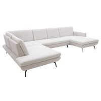 Interliving Sofa Serie 4304 – Wohnlandschaft ecrufarbener Bezug Macan & silberfarbener Bezug Vera – Stellfläche ca. 243 x 357 cm