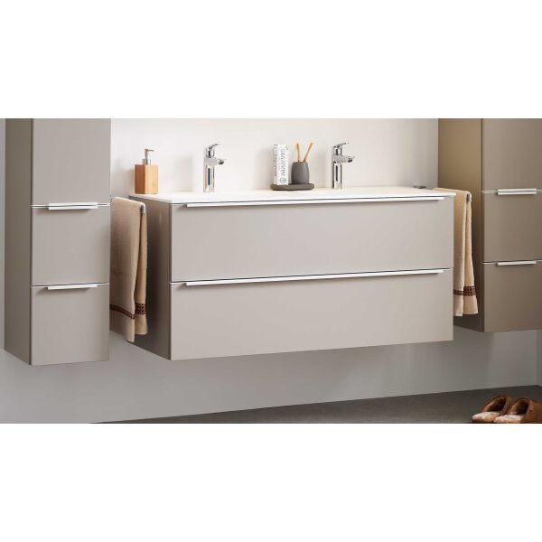 Interliving Bad Serie 3710 - Waschplatzlösung mit Doppelwaschbecken Macchiato & Weiß - Länge ca. 120 cm