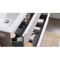 Interliving Bad Serie 3710 - Waschplatzlösung mit Doppelwaschbecken Macchiato & Weiß - Länge ca. 120 cm