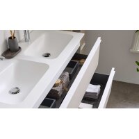 Interliving Bad Serie 3710 - Waschplatzlösung mit Doppelwaschbecken Macchiato & Weiß - Länge ca. 120 cm