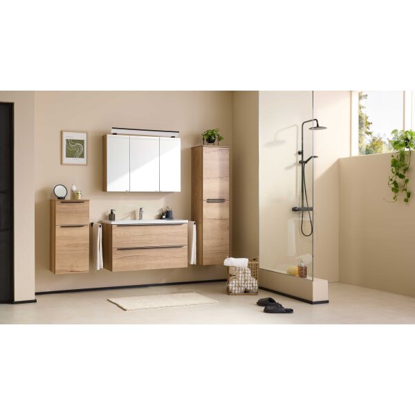 Interliving Bad Serie 3730 - Badmöbel-Set mit Keramikbecken Eiche Sierra & Weiß