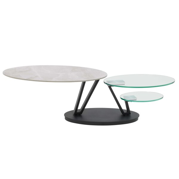 Interliving Couchtisch Serie 6230 travertinfarbene Keramik & Klarglas - 95 - 150 x 60 cm