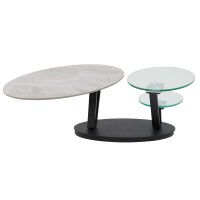 Interliving Couchtisch Serie 6230 travertinfarbene Keramik & Klarglas - 95 - 150 x 60 cm