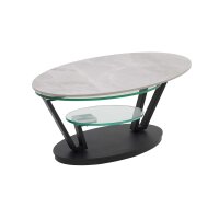 Interliving Couchtisch Serie 6230 travertinfarbene Keramik & Klarglas - 95 - 150 x 60 cm