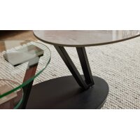 Interliving Couchtisch Serie 6230 travertinfarbene Keramik & Klarglas - 95 - 150 x 60 cm