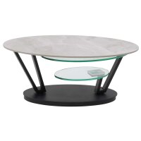 Interliving Couchtisch Serie 6230 travertinfarbene Keramik & Klarglas - 95 - 150 x 60 cm