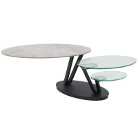 Interliving Couchtisch Serie 6230 travertinfarbene Keramik & Klarglas - 95 - 150 x 60 cm