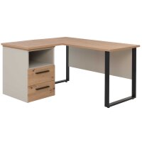 Interliving Jugendzimmer Serie 1702 - Eckschreibtisch mit Container Sandgrau & Artisan Eiche - Stellfläche ca. 125 x 150 cm