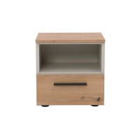 Interliving Jugendzimmer Serie 1702 - Nachtkommode Artisan Eiche & Sandgrau - eine Schublade, ein Fach, Breite ca. 46 cm