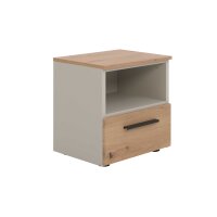 Interliving Jugendzimmer Serie 1702 - Nachtkommode Artisan Eiche & Sandgrau - eine Schublade, ein Fach, Breite ca. 46 cm