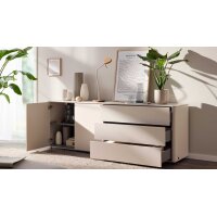 Interliving Wohnzimmer Serie 2035 - Sideboard beiger Mattlack - drei Schubladen, zwei Türen, Länge ca. 200 cm