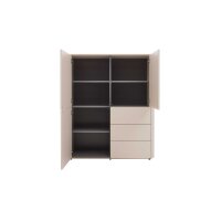 Interliving Wohnzimmer Serie 2035 - Highboard beiger Mattlack - drei Schubladen, drei Türen