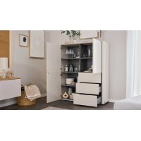 Interliving Wohnzimmer Serie 2035 - Highboard beiger Mattlack - drei Schubladen, drei Türen