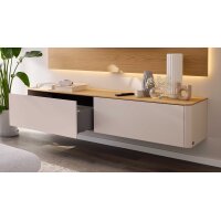 Interliving Wohnzimmer Serie 2035 - Lowboard beiger Mattlack & Eiche - eine Klapptür, eine Schublade, Länge ca. 200 cm