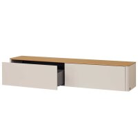 Interliving Wohnzimmer Serie 2035 - Lowboard beiger Mattlack & Eiche - eine Klapptür, eine Schublade, Länge ca. 200 cm