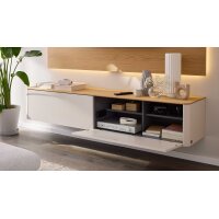 Interliving Wohnzimmer Serie 2035 - Lowboard beiger Mattlack & Eiche - eine Klapptür, eine Schublade, Länge ca. 200 cm