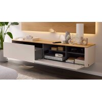 Interliving Wohnzimmer Serie 2035 - Lowboard beiger Mattlack & Eiche - eine Klapptür, eine Schublade, Länge ca. 200 cm