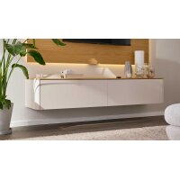 Interliving Wohnzimmer Serie 2035 - Lowboard beiger Mattlack & Eiche - eine Klapptür, eine Schublade, Länge ca. 200 cm