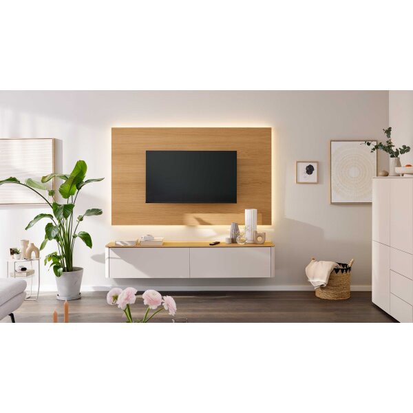 Interliving Wohnzimmer Serie 2035 - TV-Wand beiger Mattlack & Eiche - zweiteilig, Länge ca. 200 cm