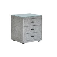 Interliving Bettsystem Serie 1414 - Nachtkommode platingrauer Stoffbezug GFS49 - drei Schubladen
