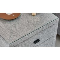 Interliving Bettsystem Serie 1414 - Nachtkommode platingrauer Stoffbezug GFS49 - drei Schubladen