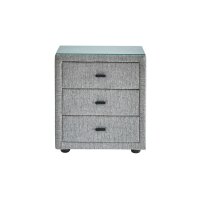 Interliving Bettsystem Serie 1414 - Nachtkommode platingrauer Stoffbezug GFS49 - drei Schubladen