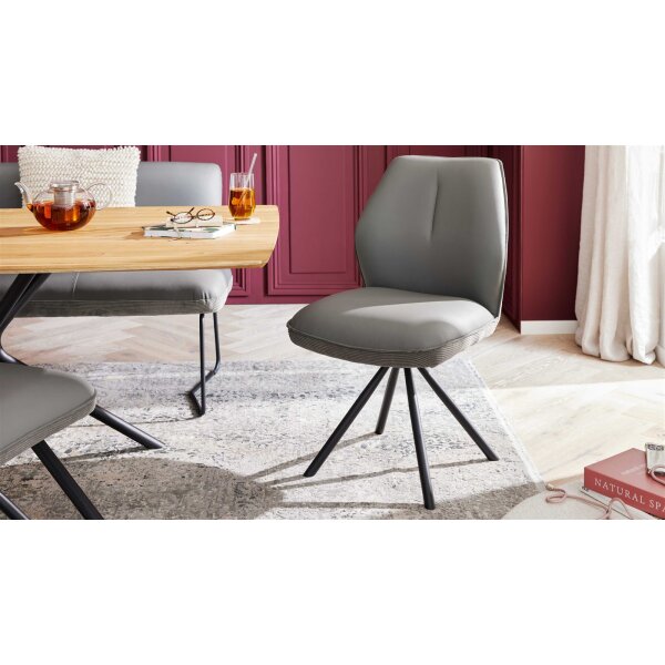 Interliving Esszimmer Serie 5116 – Polsterstuhl graue Cord-Lederkombination Fo-Sh & schwarzes Gestell F37