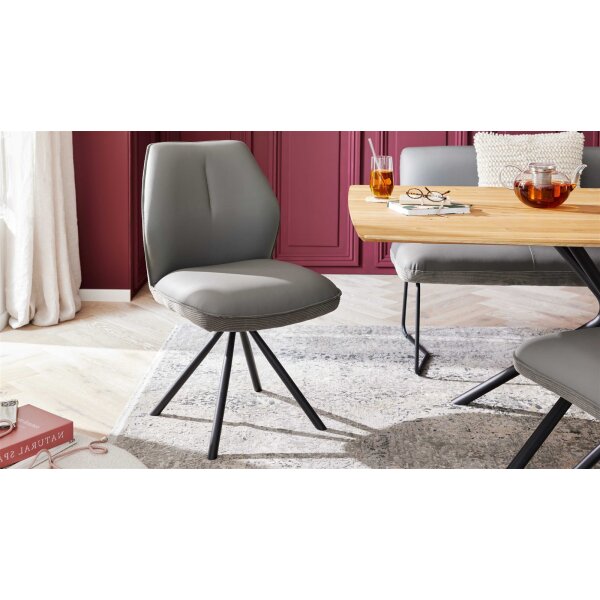 Interliving Esszimmer Serie 5116 – Polsterstuhl mit Drehfunktion graue Cord-Lederkombination Fo-Sh & schwarzes Gestell F37