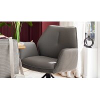 Interliving Esszimmer Serie 5116 – Armlehnstuhl mit Motion- & Drehfunktion graue Cord-Lederkombination Fo-Sh & schwarzes Gestell F37