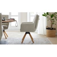 Interliving Esszimmer Serie 5116 – Armlehnstuhl cremeweißer Bezug Cyber & Eichenholzfüße