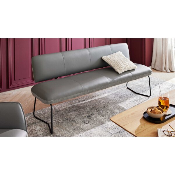 Interliving Esszimmer Serie 5116 – Polsterbank graue Cord-Lederkombination Fo-Sh & schwarzes Gestell 10 - Länge ca. 200 cm